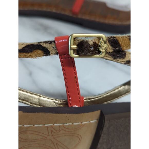 Sam Edelman Sandal Gigi T-Strap Woman's 8.5 Python Coral Leopard Boho Beach‎ - Picture 7 of 12